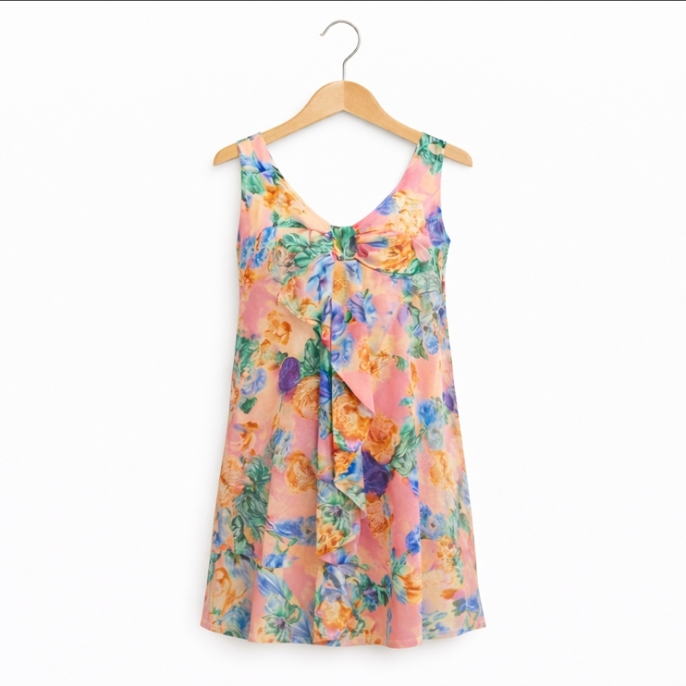 Everly Pink Spring Flowy Feminine Mini Dress Sz Lg
